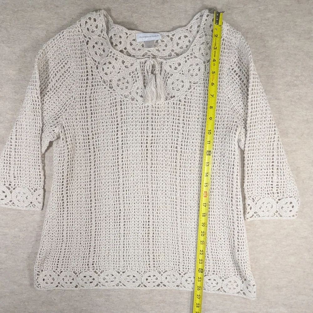 100% Cotton Gorgeous Oatmeal Beachy Natural Boho Crunchy Crochet Top Open Knit L